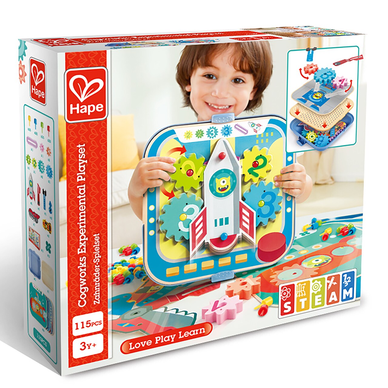 Hape: Cogworks Experimental Playset - STEM Engineering Toy, Changing Robot Boards, Moving Parts-Pins-Gears, Physics & Scientific Learning, Kids Age 3+